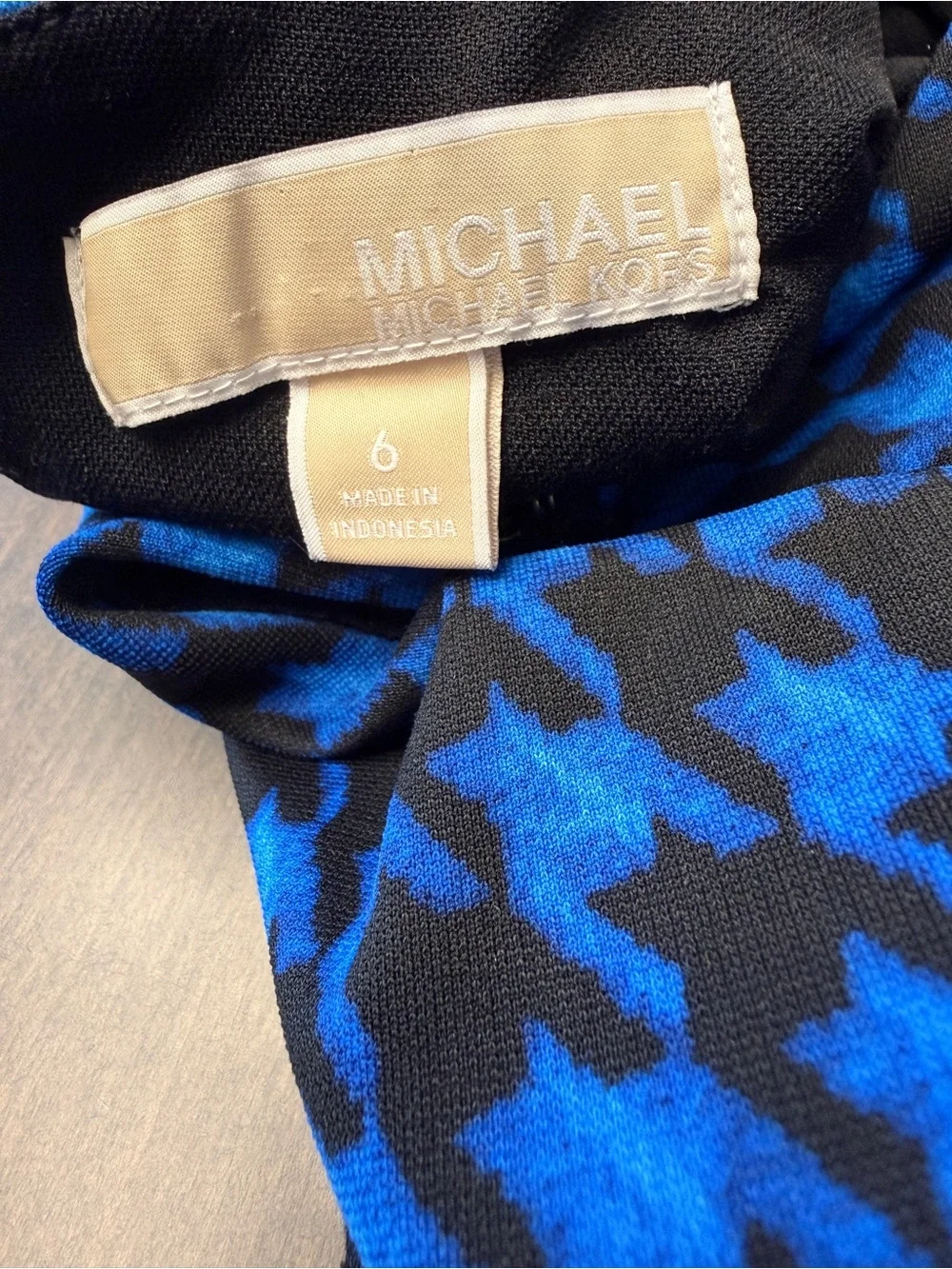 Michael Kors Blue Black Houndstooth Sheath Dress Size 6 Sleeveless